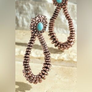 Western Copper Bronze Turquoise Statement Earrings NWT